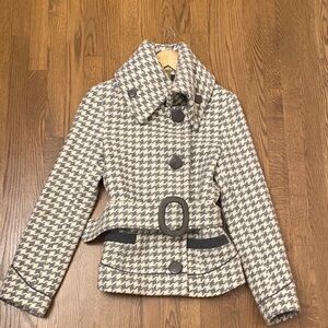 Soia & Kyo Houndstooth Pea Coat - Grey and White